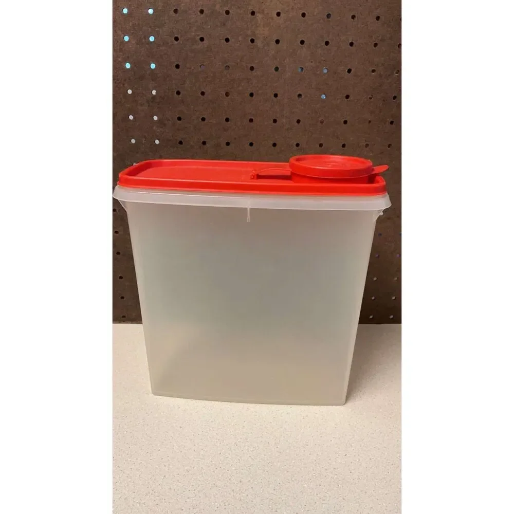 Vintage Frosted Tupperware Cereal Keeper Storage with red snap lid